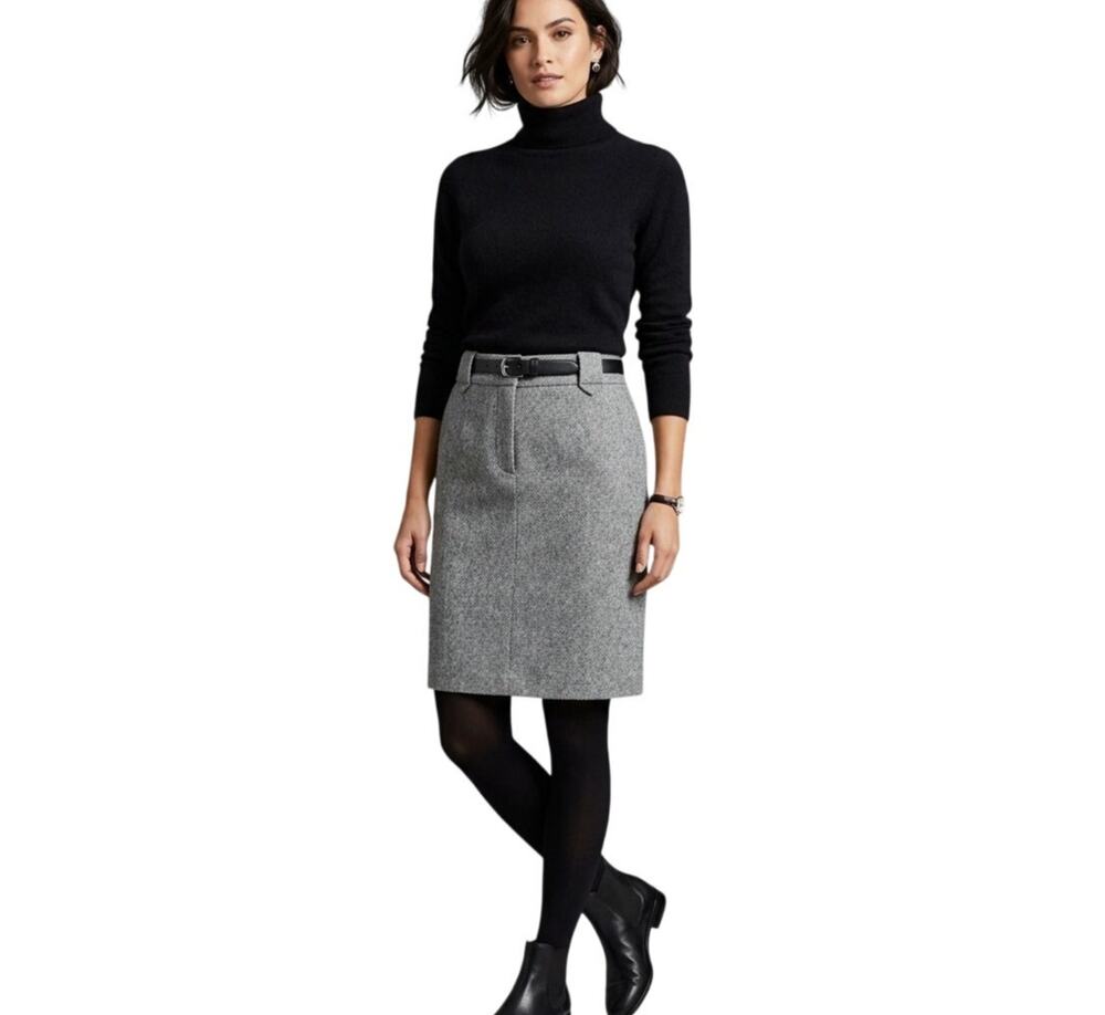Contemporary Edge Wool Blend Brown Herringbone Utility Skirt Knee Pockets 12